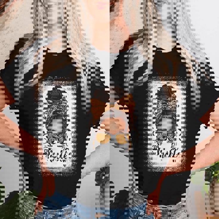 Mimi Life Grandma Messy Bun Leopard Mother's Day Matching Women T-shirt Gifts for Her