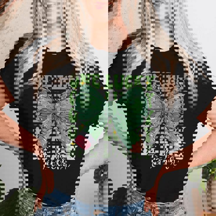 One Lucky Teacher Coquette Bow St Patricks Day Teacher Women T-shirt Gifts for Her