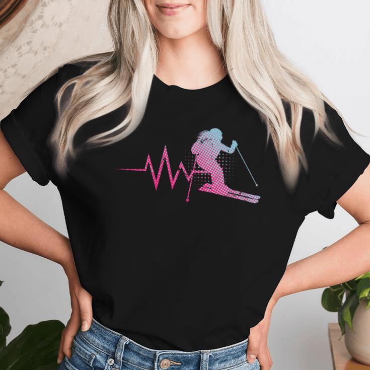 Skilfahrerin Herzschlag Ski Girls Ski Helmet Skiing T-shirt Frauen Geschenke für Sie