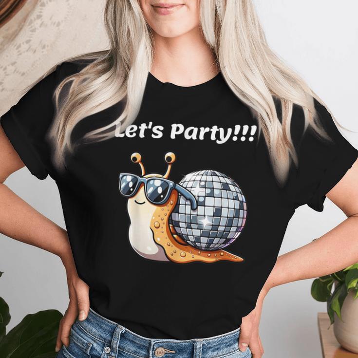 Snail's Disco Lover Groovy Party Snail With Disco Ball T-shirt Frauen Geschenke für Sie