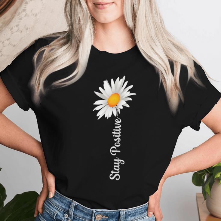 Women's Stay Positive Flowers Spring Summer Women's T-shirt Frauen Geschenke für Sie