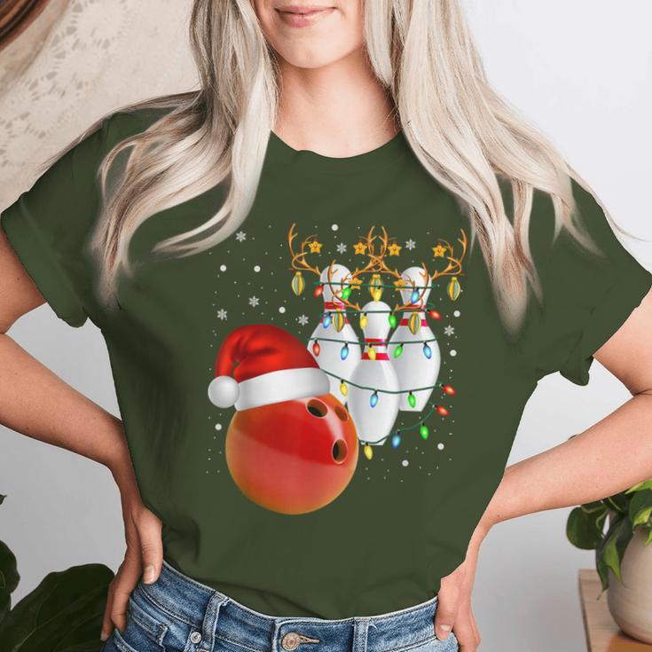 Bowling Christmas Bowling Santa Hat Christmas Lights T-shirt Frauen Geschenke für Sie