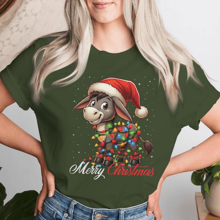 Donkey Merry Christmas Lights Santa Hat Xmas Snow T-shirt Frauen Geschenke für Sie