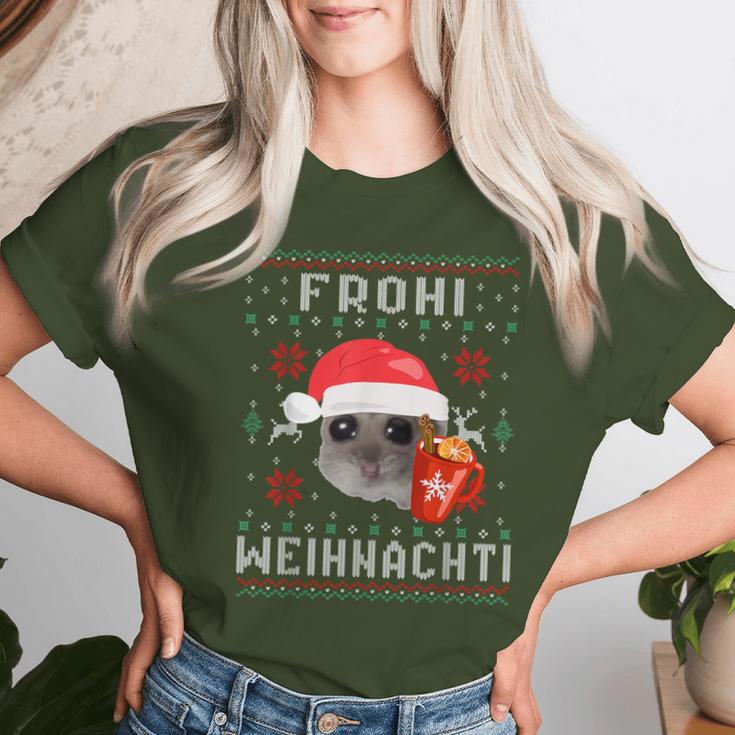 Frohi Weihnachti X Sad Hamster Meme Xmas Wine Mulled Wine T-shirt Frauen Geschenke für Sie