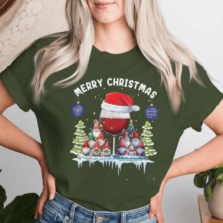 Glass Red Wine Gnome Christmas T-shirt Frauen Geschenke für Sie