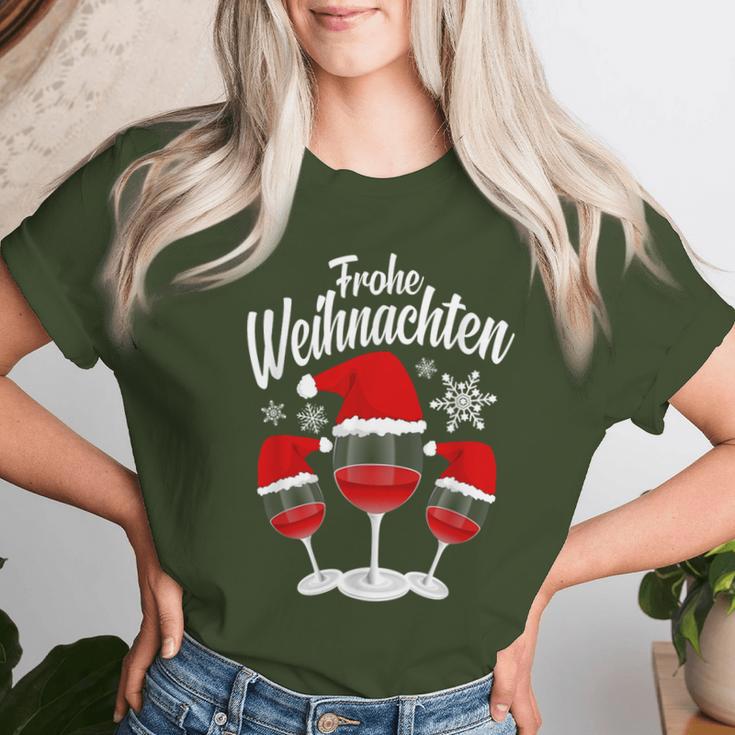 Merry Christmas Wine Red Wine Glass With Christmas Hat T-shirt Frauen Geschenke für Sie