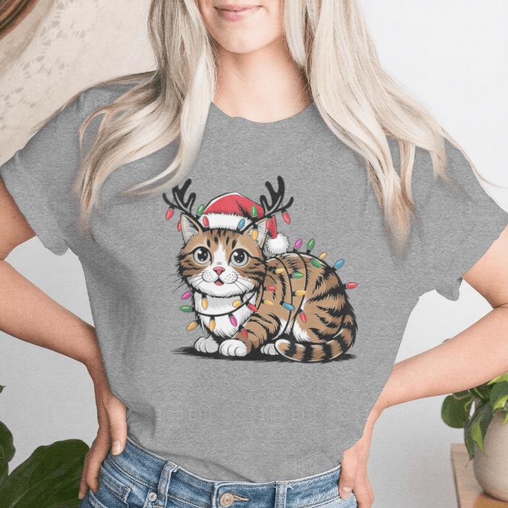 Christmas Children Cat Christmas Lights T-shirt Frauen Geschenke für Sie