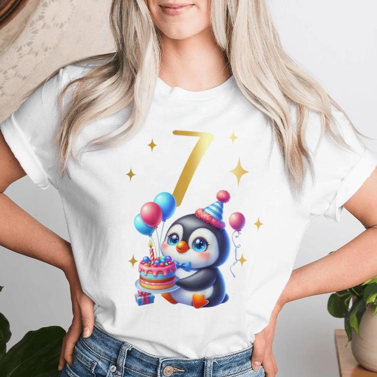 Children's Birthday 7 Girl Penguin Animals Party 7 Years Old T-shirt Frauen Geschenke für Sie