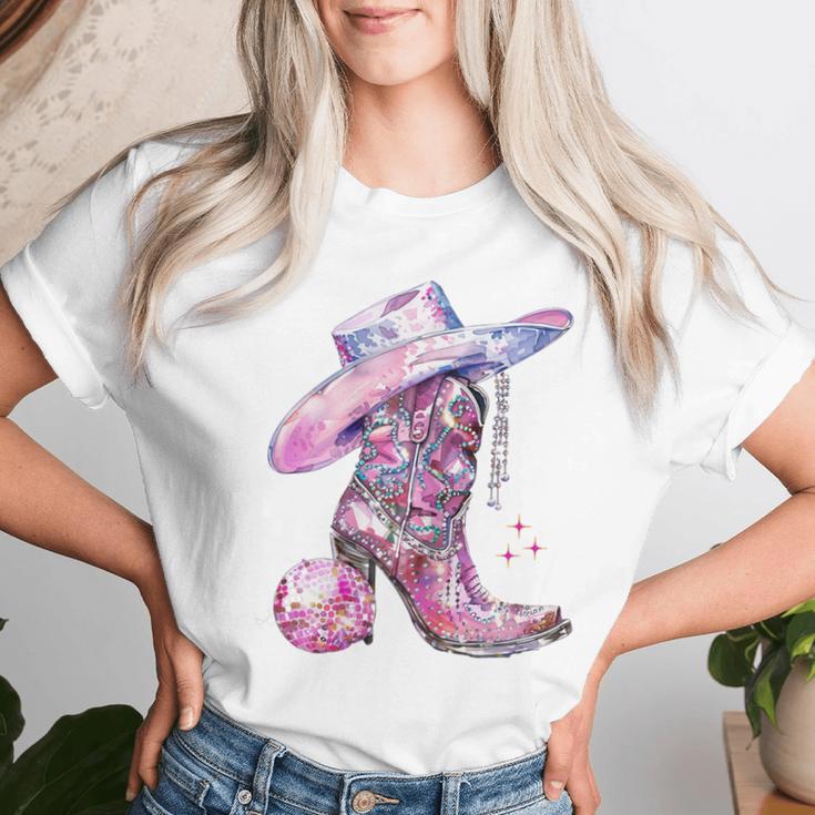 Cute Pink Cowgirl Boots Disco Western Country Cow Girls T-shirt Frauen Geschenke für Sie