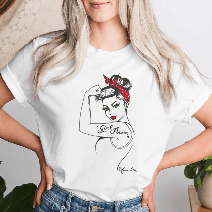 Girl Powerintage Pin Up Retro Strong Woman Unbreakable Gray T-shirt Frauen Geschenke für Sie