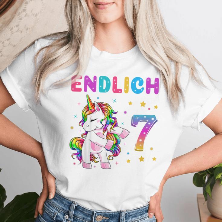 Kinder Endlich 7 Geburtstag Mädchen 7 Jahre Lustiges Party Einhorn T-shirt Frauen Geschenke für Sie