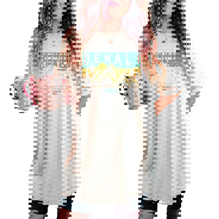 Denali National Park Mountains Nature Retro Sunset Vintage Women's Oversized Comfort T-shirt