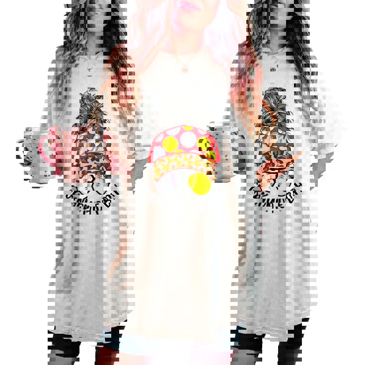 Grandma Of Both Messy Bun Softball Baseball Grandma Women's Oversized Comfort T-shirt