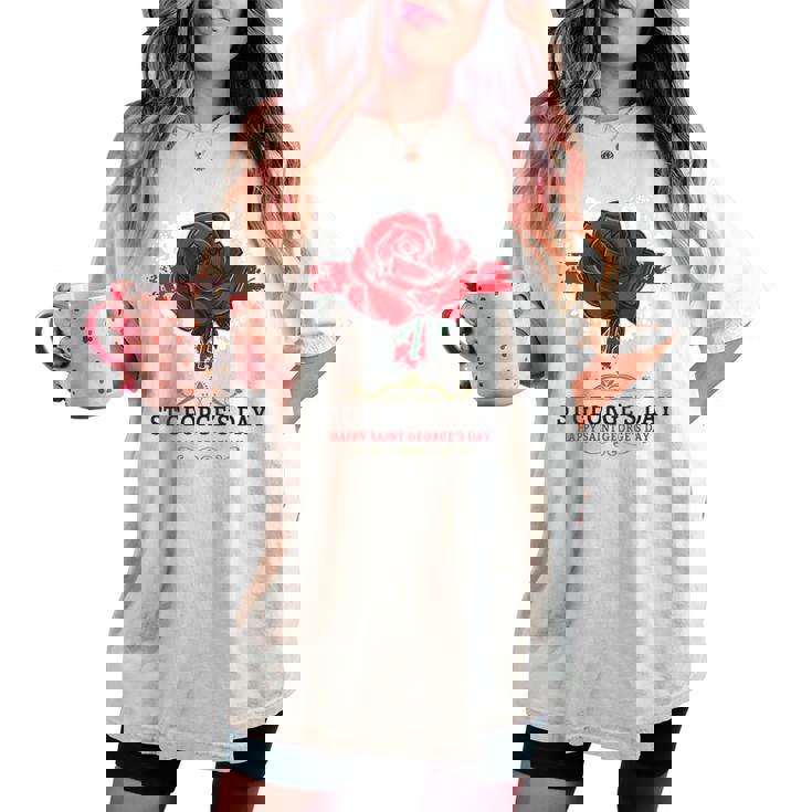 Idea De Traje Para El Día De San Jorges Para Niños Con Rosa Y Bandera Inglesa Cuello Camiseta extragrande cómoda para mujer
