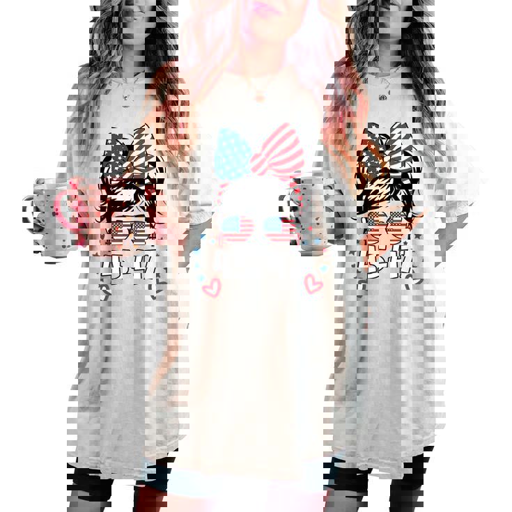 N Girl 45-47 Trump Messy Bun 2024 Usa Flag Youth Women's Oversized Comfort T-shirt