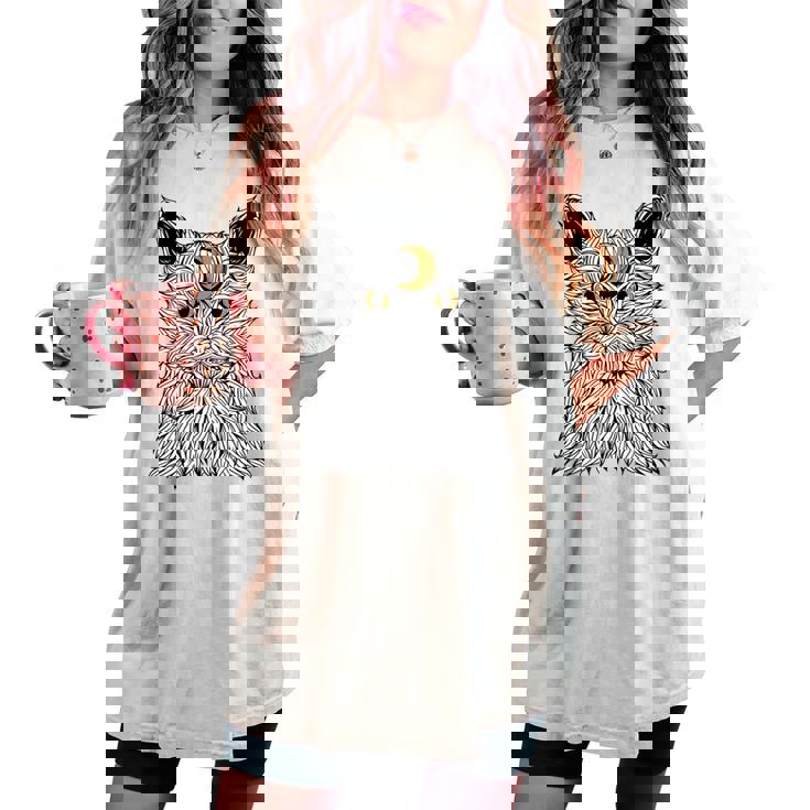 Vaporwave Cat And Moon For Cats Lover Manche Longue T-shirt oversize confortable pour femme