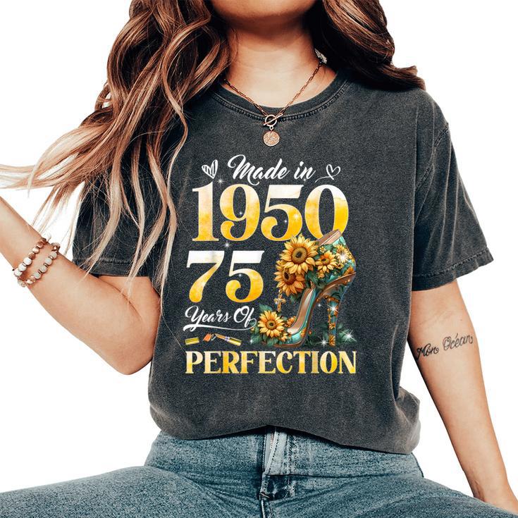 75Th Birthday Floral Made In 1950 75 Years Old Sunflower Camiseta extragrande cómoda para mujer