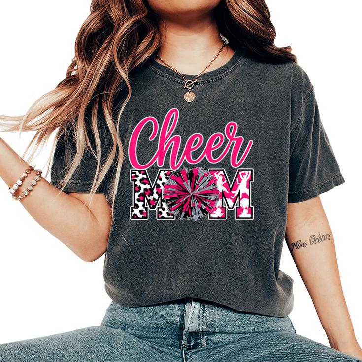Cheer Mom Hot Pink Black Leopard Letters Cheer Women's Oversized Comfort T-Shirt