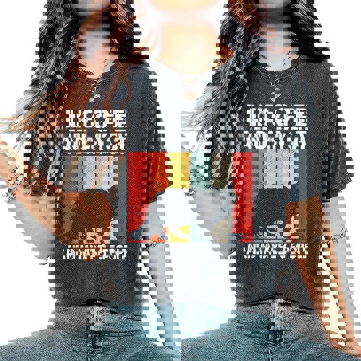 I Like Coffee And My Cat Maybe 3 People Siberian Cat Lover Camiseta extragrande cómoda para mujer