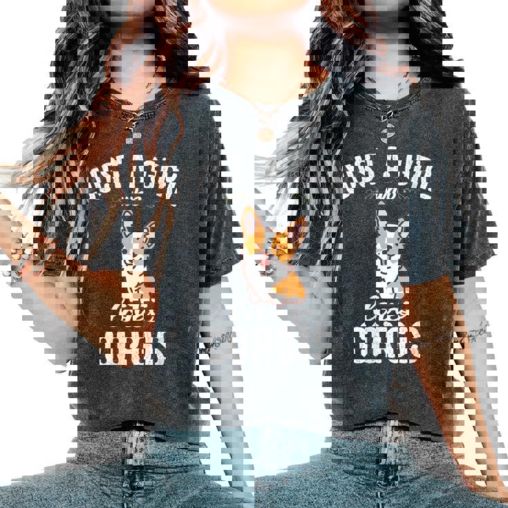 Corgi Dog Lover Just A Girl Who Love Corgis Cuello Camiseta extragrande cómoda para mujer