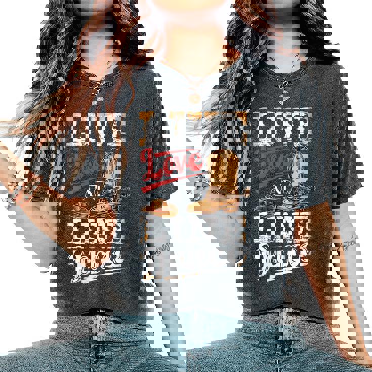Cowboy Cowgirl Dancing Live Western Line Bailando Regalos Cuello Camiseta extragrande cómoda para mujer