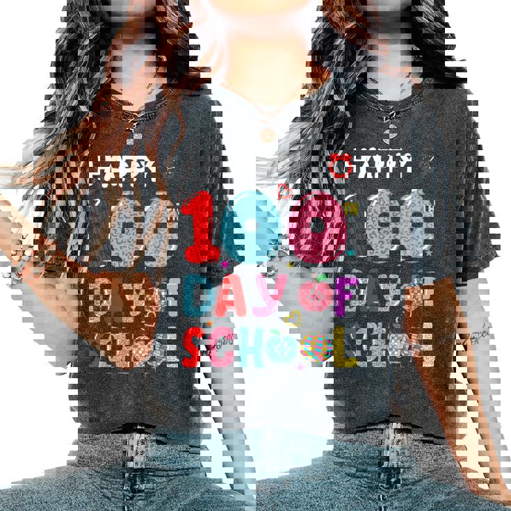 Happy 100Th Day Of School Leopard 100 Days School Girl Boys Women's Oversized Comfort T-Shirt