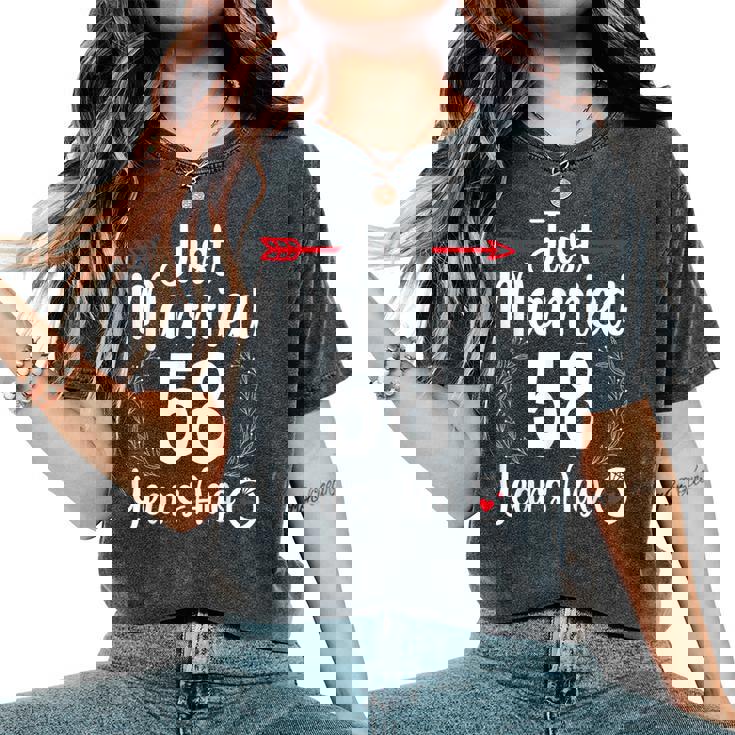 Just Married 58 Years Ago Husband Wife 58Th Anniversary Women's Oversized Comfort T-Shirt
