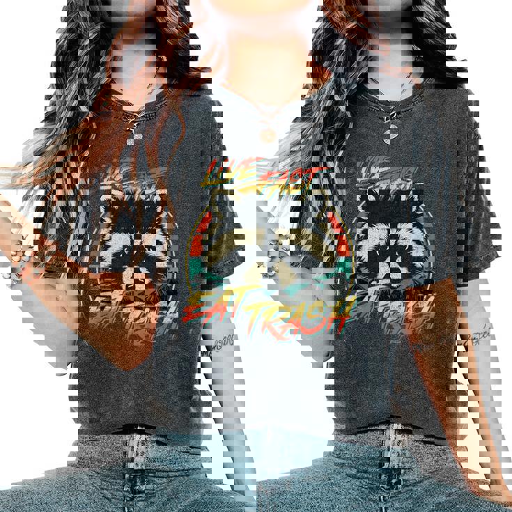 Live Fast Eat Trash Women's T-Shirt | Retro Raccoon | Comfort Colors