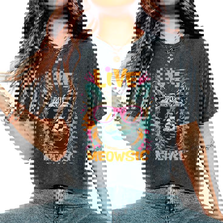 Live Meowsic Dj Sphinx Cat Disque Jockey Fun Edm Hiphop Musique T-shirt oversize confortable pour femme