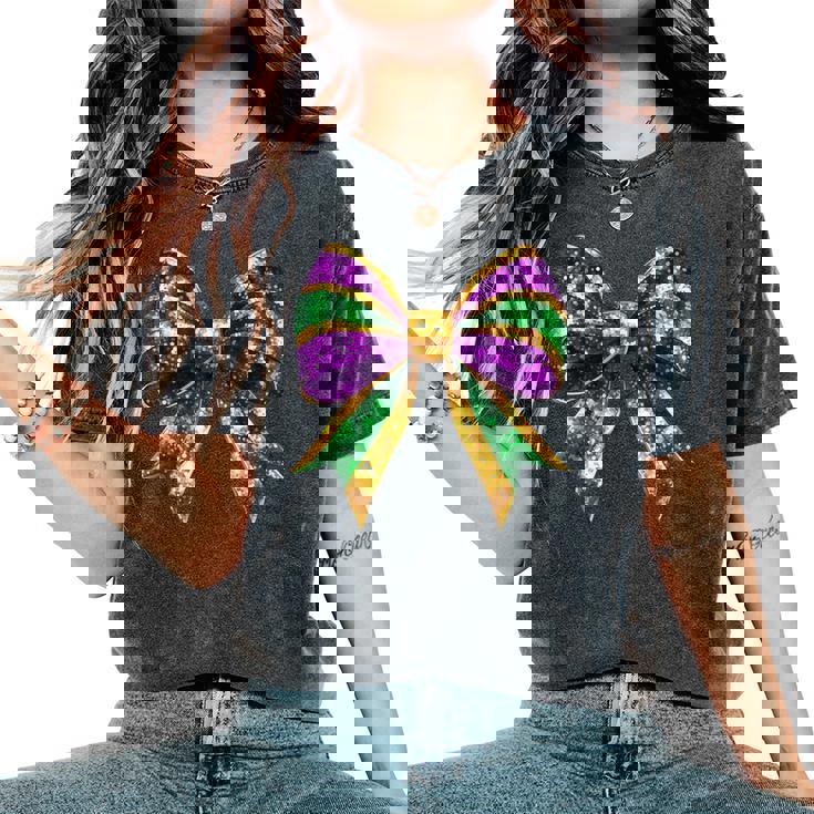 Mardi Gras Coquette Bow Fat-Tuesday New Orleans Girls Women's Oversized Comfort T-Shirt