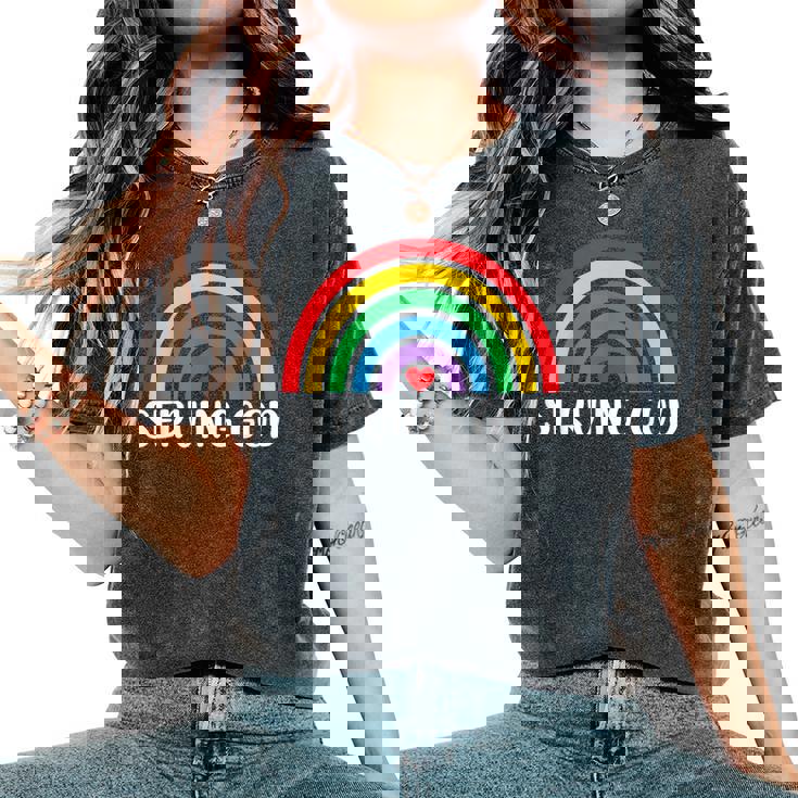 Pride Rainbow Shirt Rainbow Shirt For Women Serving God Women's Oversized Comfort Colors T-Shirt