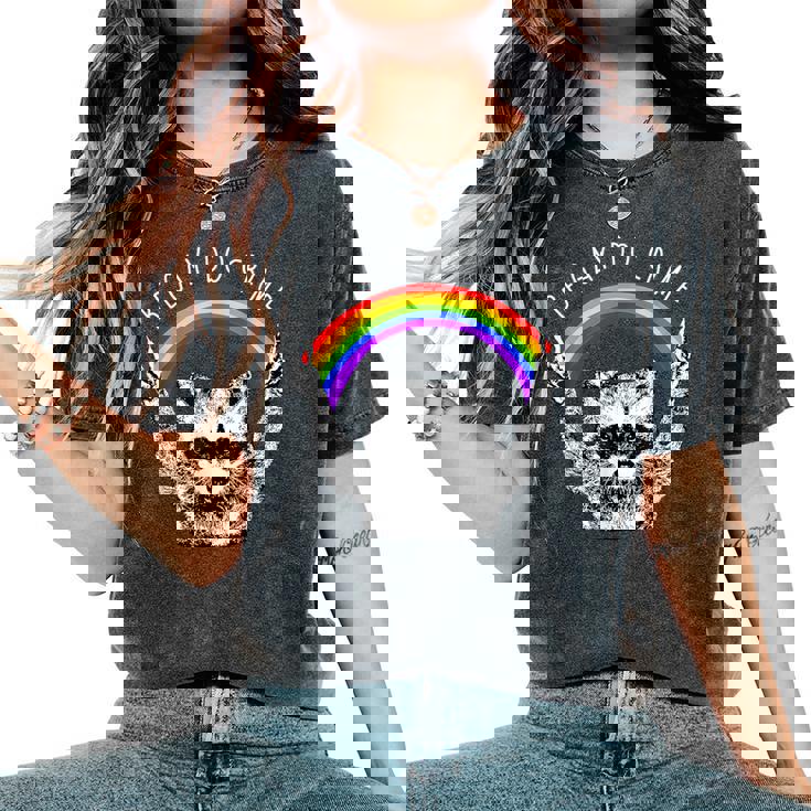Raccoon Be Gay Do Crime Rainbow LGBTQ Pride Gay Racoon Women's Oversized Comfort Colors T-Shirt