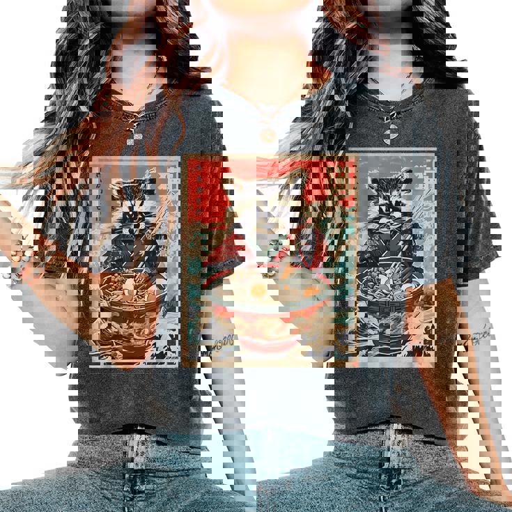 Raccoon Ramen Women's Tee - Anime-Inspired Oversized Comfort