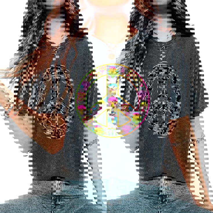 Signe De Paix Groovy Mushroom Cottagecore Retro Hippie T-shirt oversize confortable pour femme