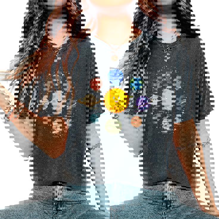 Sistema Solar Planetas Galaxia Niños Niñas Espacio Cuello Camiseta extragrande cómoda para mujer