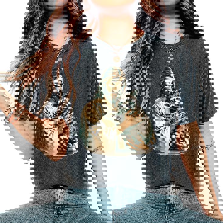 Vintage Distressed Jesus and Raccoon Graphic - Women's Oversized T-Shirt