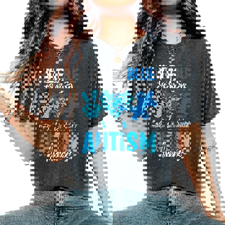 I Wear Blue For My Son Autism Awareness Mom Dad Parents Women's Oversized Comfort T-Shirt