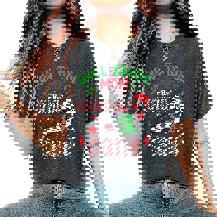 Will Trade Mom For Candy Cane Christmas Holiday Boys Girls Women's Oversized Comfort Colors T-Shirt