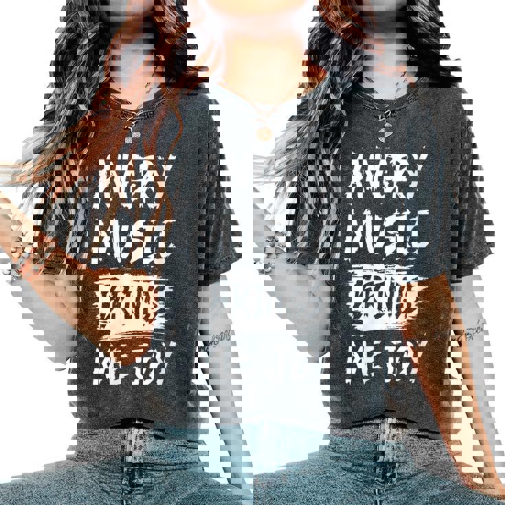 La Música Enojada Me Trae Alegría Metal Heavy Death Punk Rock Hard Cuello Camiseta extragrande cómoda para mujer