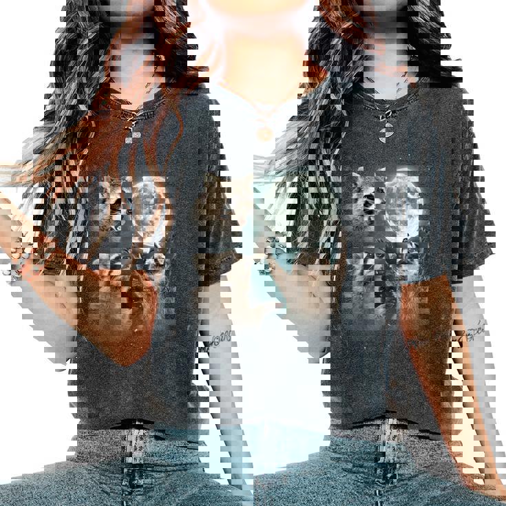 Raccoon 3 Racoons Howling At Moon Weird Cursed Women's Oversized Comfort Colors T-Shirt Raccoon 3 Racoons Howling At Moon Weird Cursed Women's Oversized Comfort Colors T-Shirt