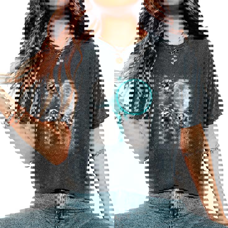 Raccoon Shirt 3 Racoons Howling At Moon Weird Cursed Women's Oversized Comfort Colors T-Shirt Raccoon Shirt 3 Racoons Howling At Moon Weird Cursed Women's Oversized Comfort Colors T-Shirt