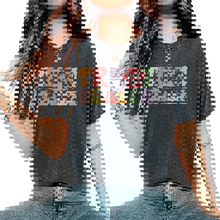 Retro Groovy Treat Dealer Dogs Owner Treats Pet Dog Lover Women's Oversized Comfort T-Shirt Retro Groovy Treat Dealer Dogs Owner Treats Pet Dog Lover Women's Oversized Comfort T-Shirt