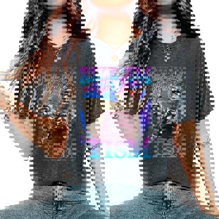 Rizz Em With The Tism Retro Raccoon Meme Women's Oversized Comfort Colors T-Shirt Rizz Em With The Tism Retro Raccoon Meme Women's Oversized Comfort Colors T-Shirt