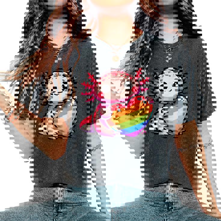 Gay Pride Axolotl Heart Rainbow Flag LGBT Women Girls Kids Women's Oversized Comfort Colors T-Shirt