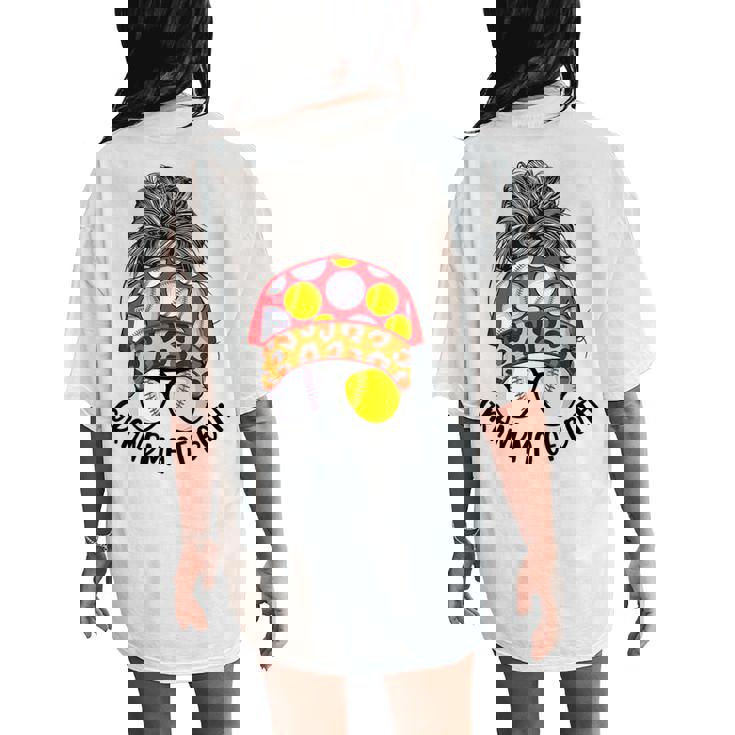 Grandma Of Both Messy Bun Softball Baseball Grandma Women's Oversized Comfort T-Shirt Back Print