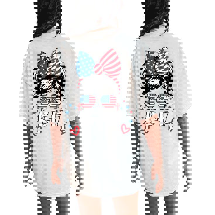 N Girl 45-47 Trump Messy Bun 2024 Usa Flag Youth Women's Oversized Comfort T-Shirt Back Print