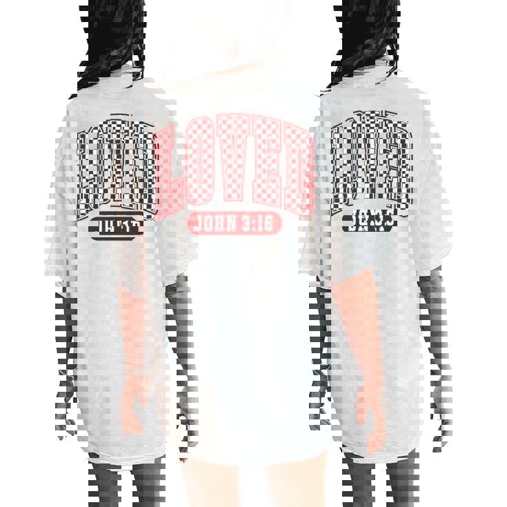Retro Checked Christian Valentines Loved 3 Women's Oversized Comfort T-Shirt Back Print