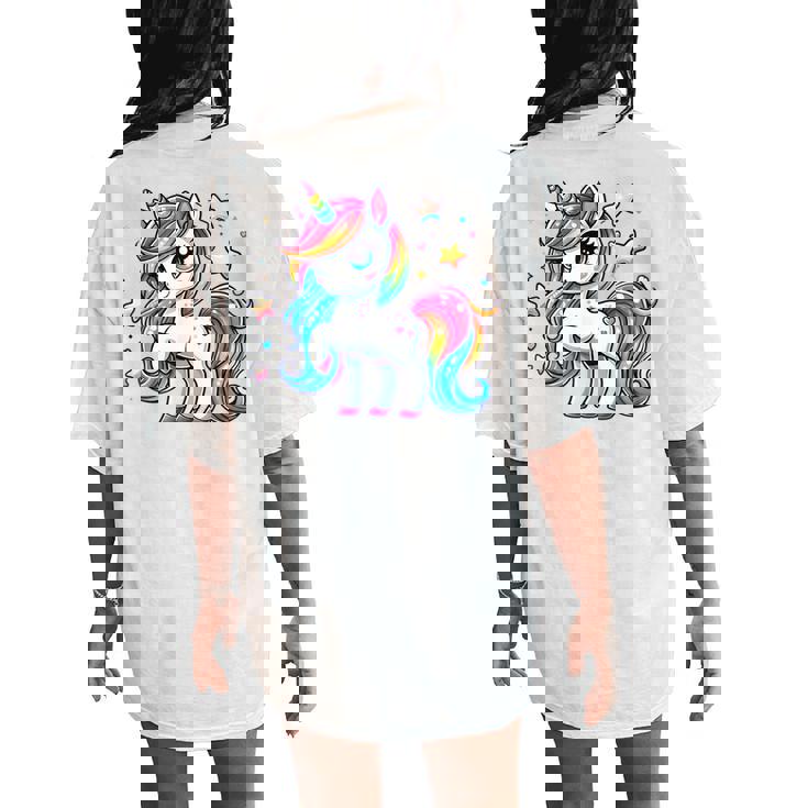 Unicorn For Girls Cute Rainbow Magical Unicorn Women's Oversized Comfort T-Shirt Back Print