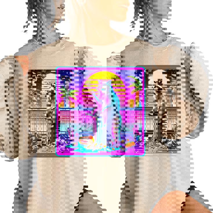 Vaporwave Raccoon Retrowave Synthwave Raccoon Meme Women's Oversized Sweatshirt
