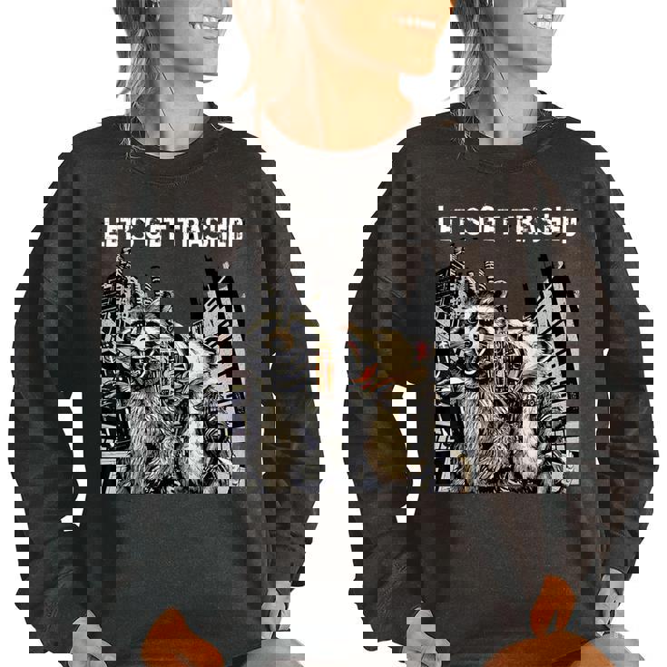 Let's Get Trashed Raccoon And Opossum Drinking Beer Women's Oversized Sweatshirt